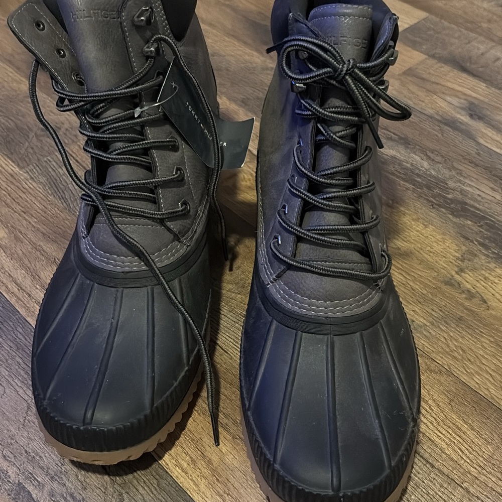 Tommy Hilfiger Black and Gray Rain & Snow Boots with Rubber Toe Cap
